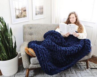 Giant Chunky Knit Blanket, Hand Knit, Soft, Gift, Comfy, Naturally Weighted Throw