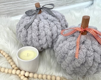 DIY Chunky Knit Pumpkin Kit, Easy Fall Craft (Set of 2)