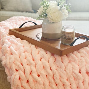 Giant Chunky Knit Blanket, Hand Knit, Pink, Soft, Comfy