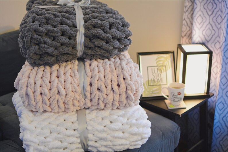 Pink Chunky Knit Blanket Soft Gift | Etsy