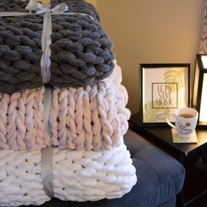 Large Chunky Knit Blanket, FREE SHIPPING, Hand Knit, Soft, Comfy