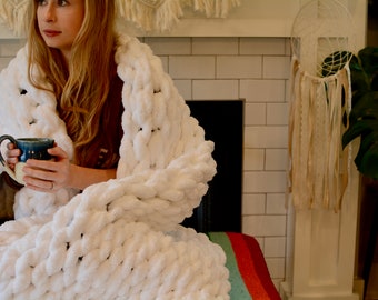 Chunky Knit Blanket, Giant, Hand Knit, Warm, Soft, Comfy