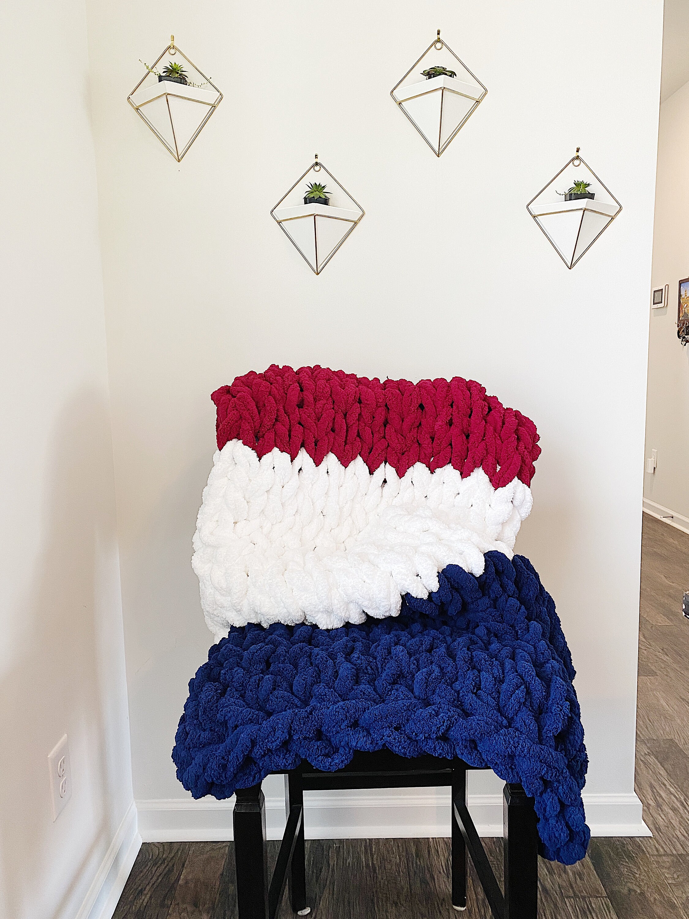 Red White Blue USA Chunky Knit Blanket Naturally Weighted Etsy