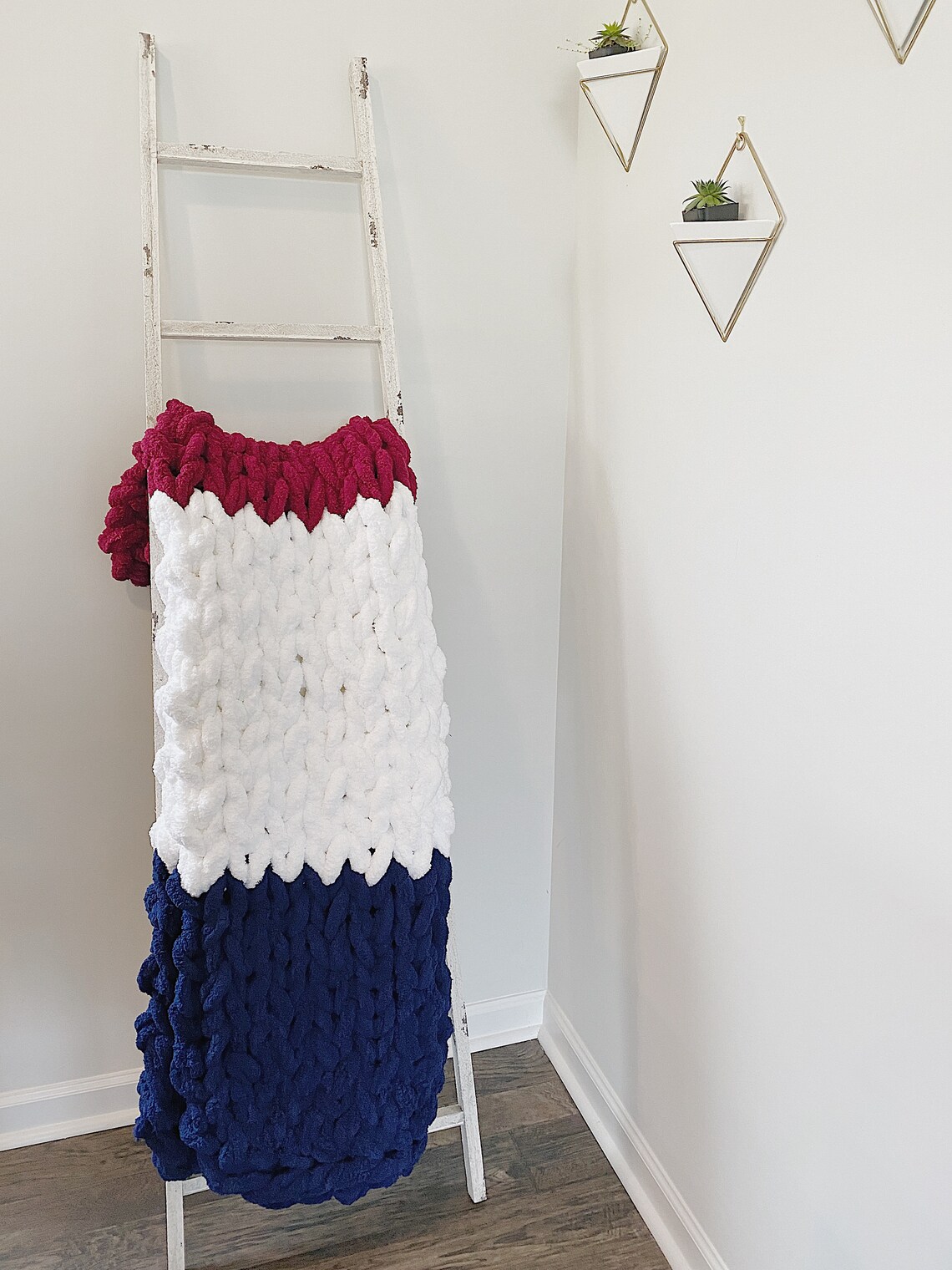 Red White Blue USA Chunky Knit Blanket Naturally Weighted Etsy