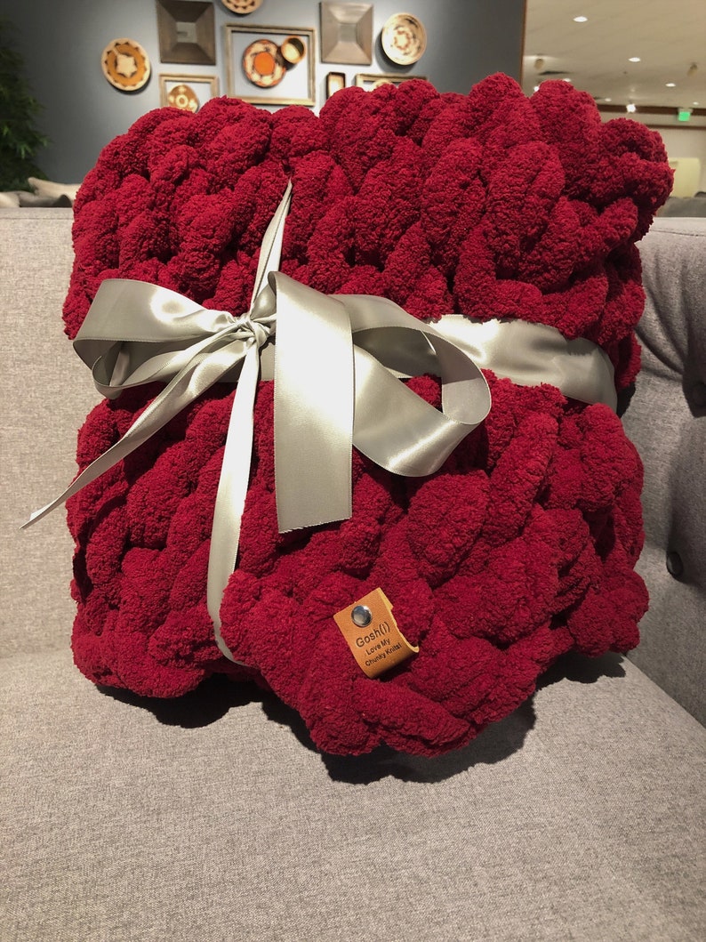 Giant Red Chunky Knit Blanket Hand Knit Soft Comfy Etsy