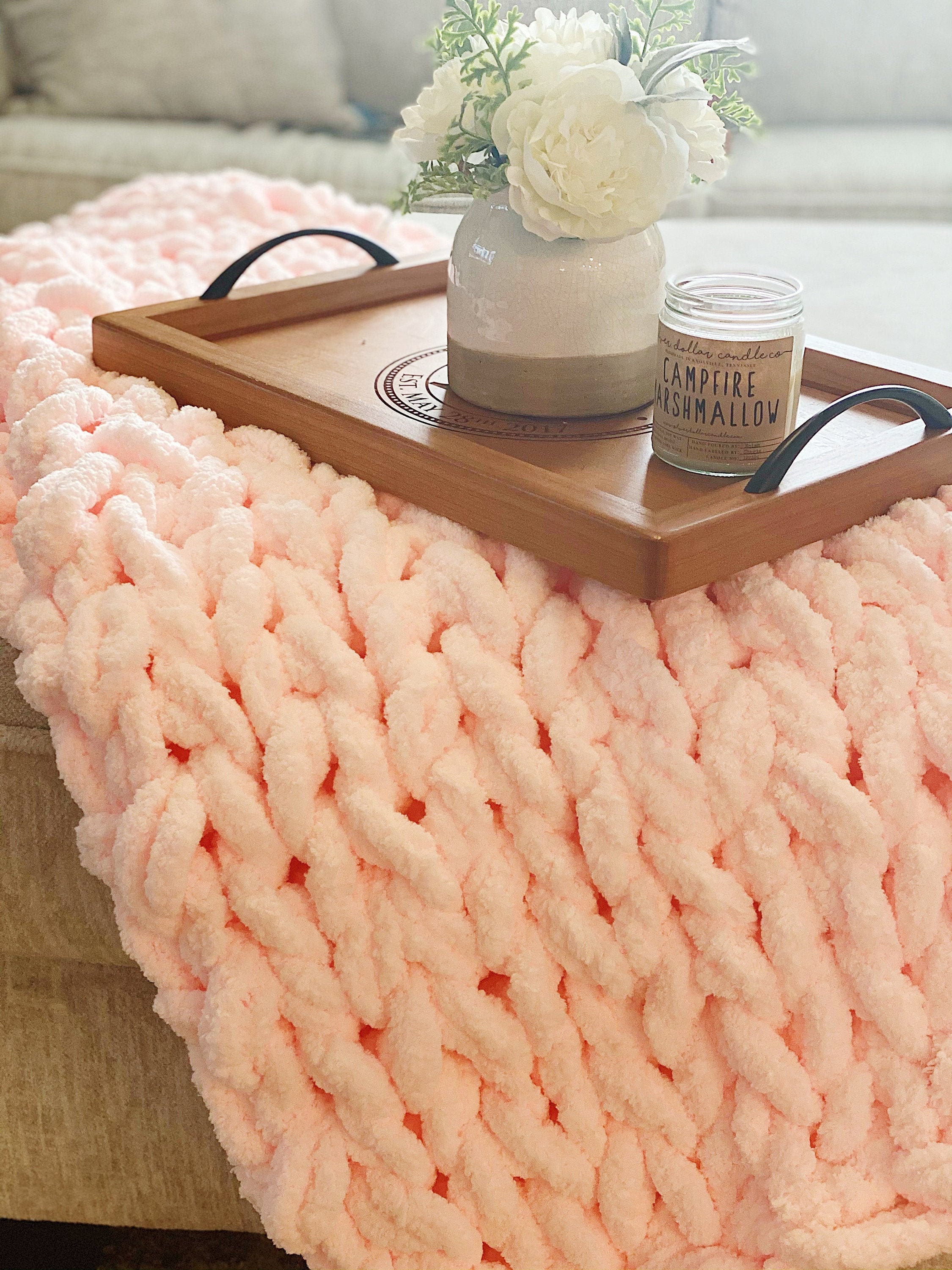 Peach chunky knit blanket hot sale