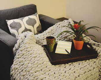 Oversized Chunky Knit Blanket, Hand Knit, Custom, Soft, Comfy