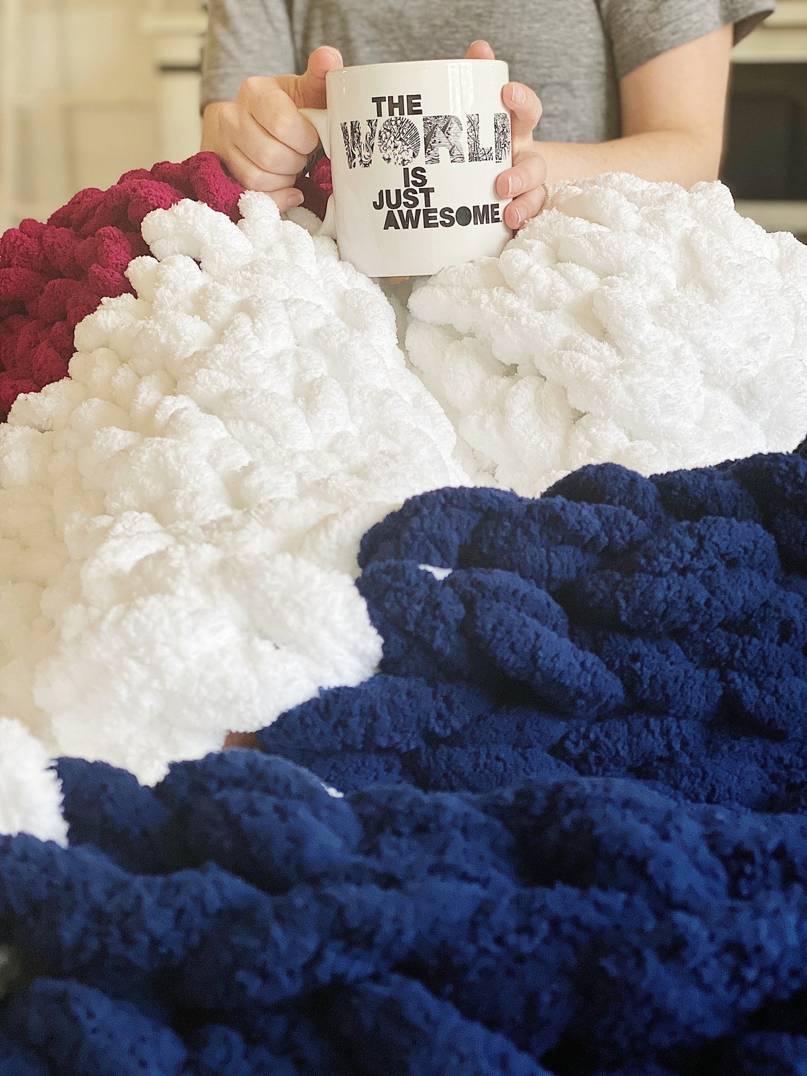 Red White Blue USA Chunky Knit Blanket Naturally Weighted Etsy