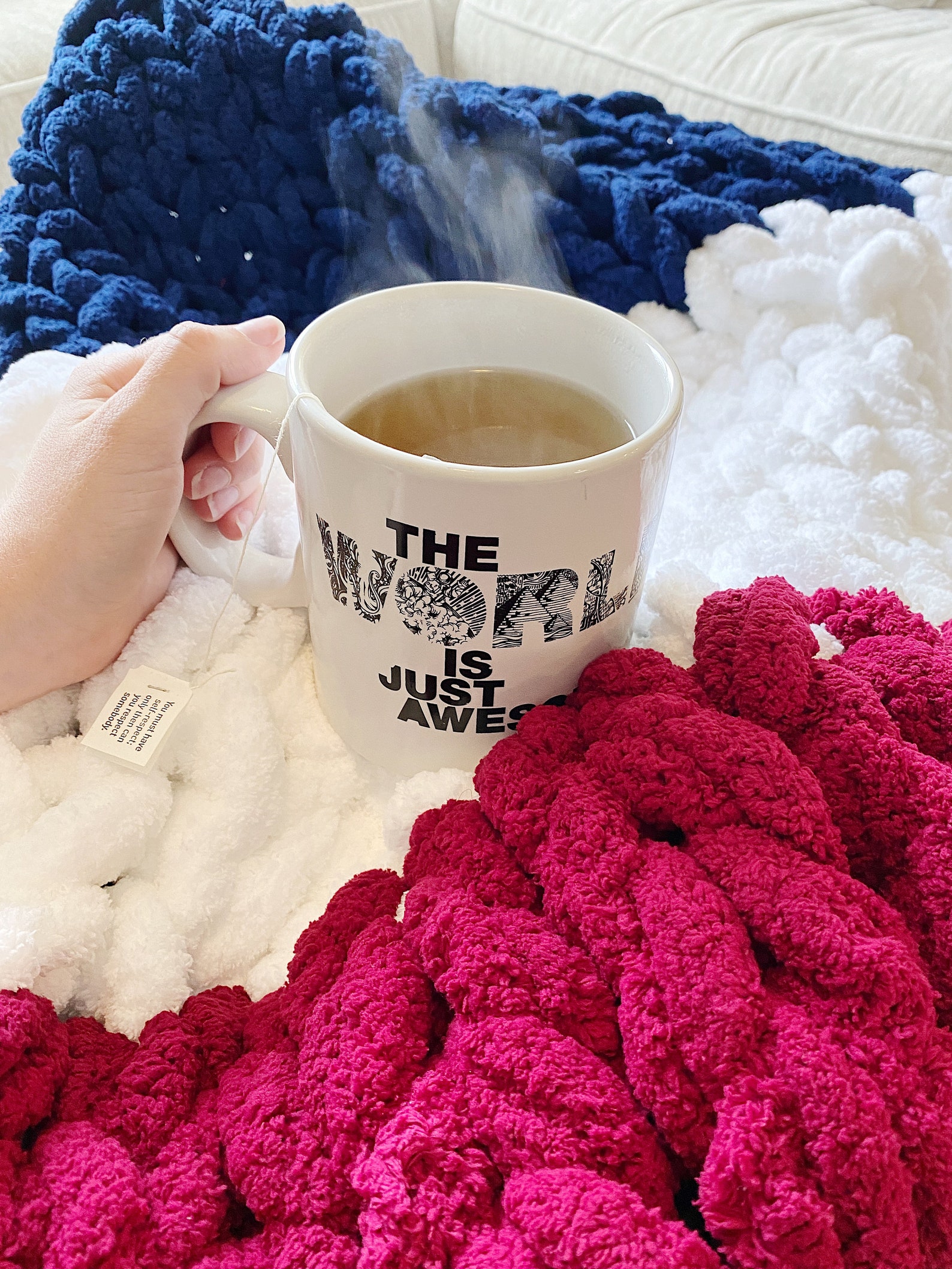 Red White Blue USA Chunky Knit Blanket Naturally Weighted Etsy