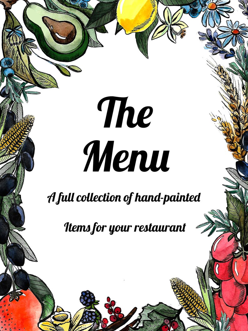 A Complete Handpainted Restaurant Menu Etsy