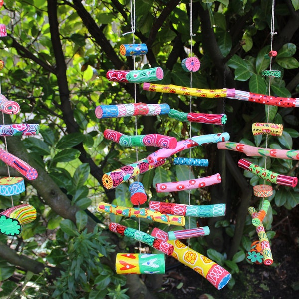 Garden decoration, mobile, wind chime made of wood