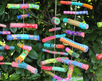Mobiel, tuindecoratie, houten windgong