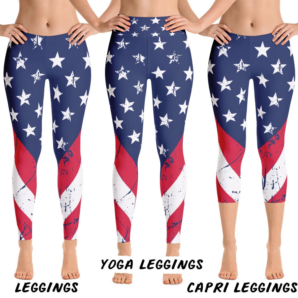 American Flag Leggings USA Flag Clothing Yoga Leggings Blue Etsy