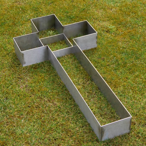 Edelstahl Grabkreuz Pflanzkreuz Friedhof Grabgestaltung für Kies und Blumen