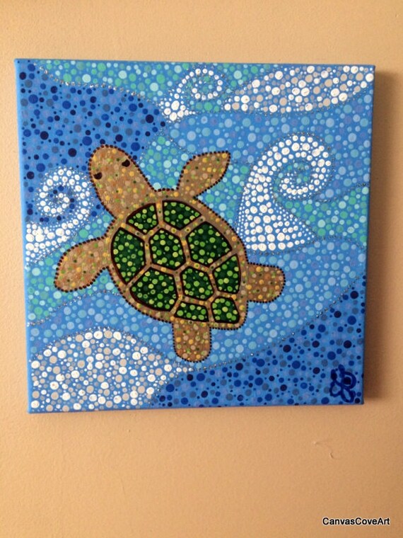 Schildkröte DOT-Acryl-Malerei 10 x 10 Leinwand | Etsy
