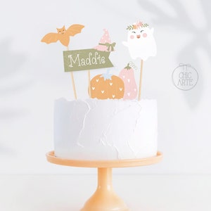 Spooky Cake Topper, Halloween Cake Topper, Decoración de temporada de otoño, Kit digital de Halloween, Pink Halloween Tags, Spooky Tags