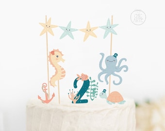Under The Sea Cake Toppers, Mermaid Birthday Party Decoration (PDF)