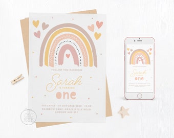 Boho Rainbow Birthday Invitation, Printable Party Invite (Digital Download)