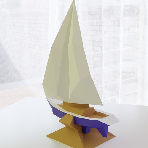 Yacht Paper Model Yacht Paper Craft Low Poly 3D Puzzle Etsy Australia