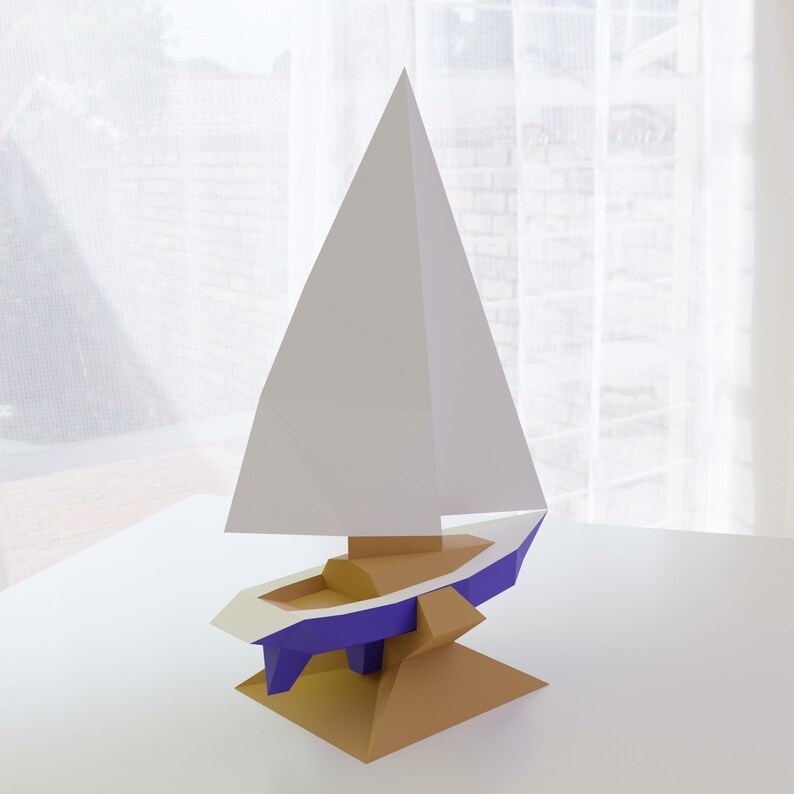 Yacht Paper Model Yacht Paper Craft Low Poly 3D Puzzle Etsy
