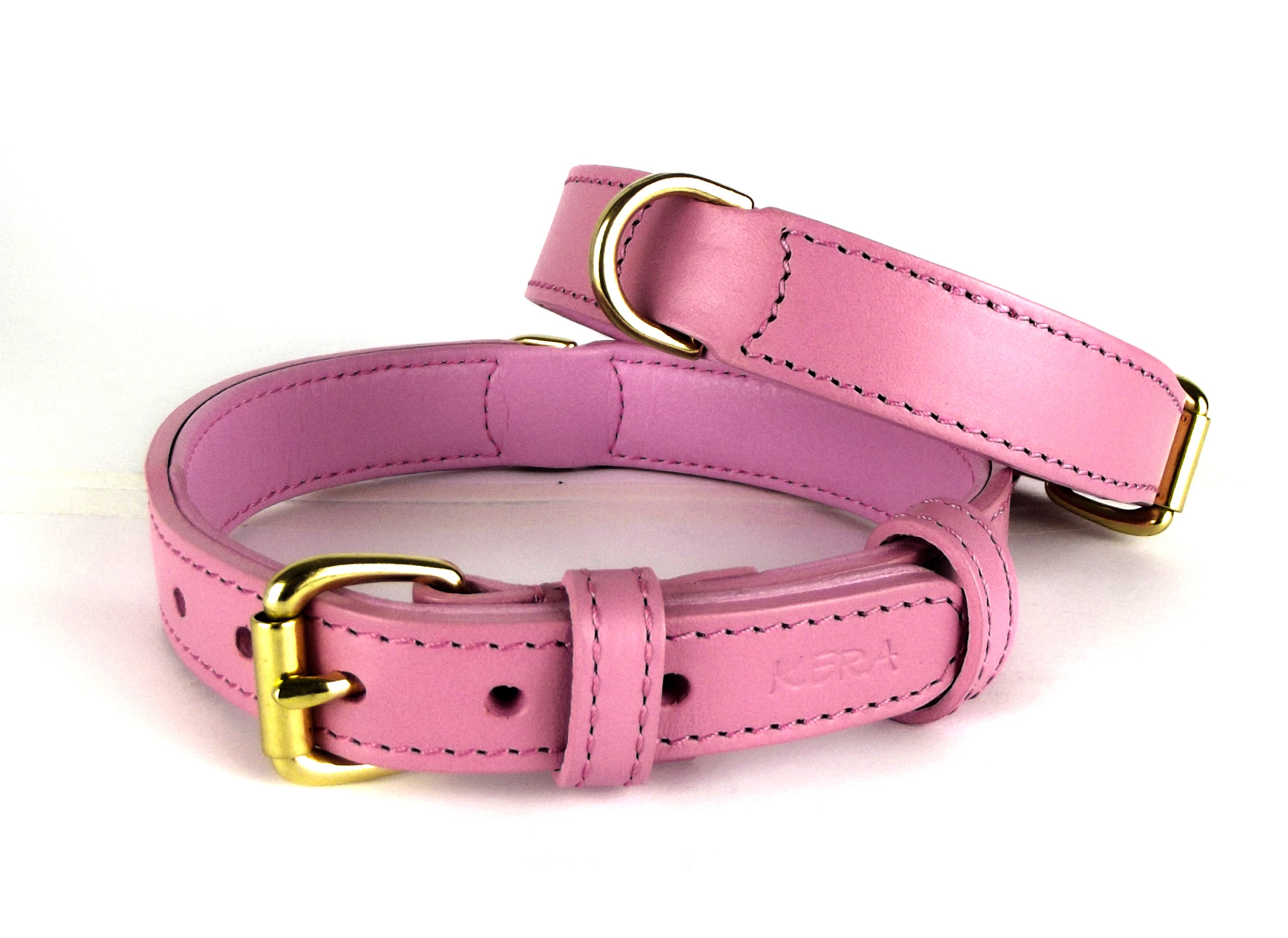 Pink Leather Dog Collar and Lead Genuine Italian Leather Pink Leather