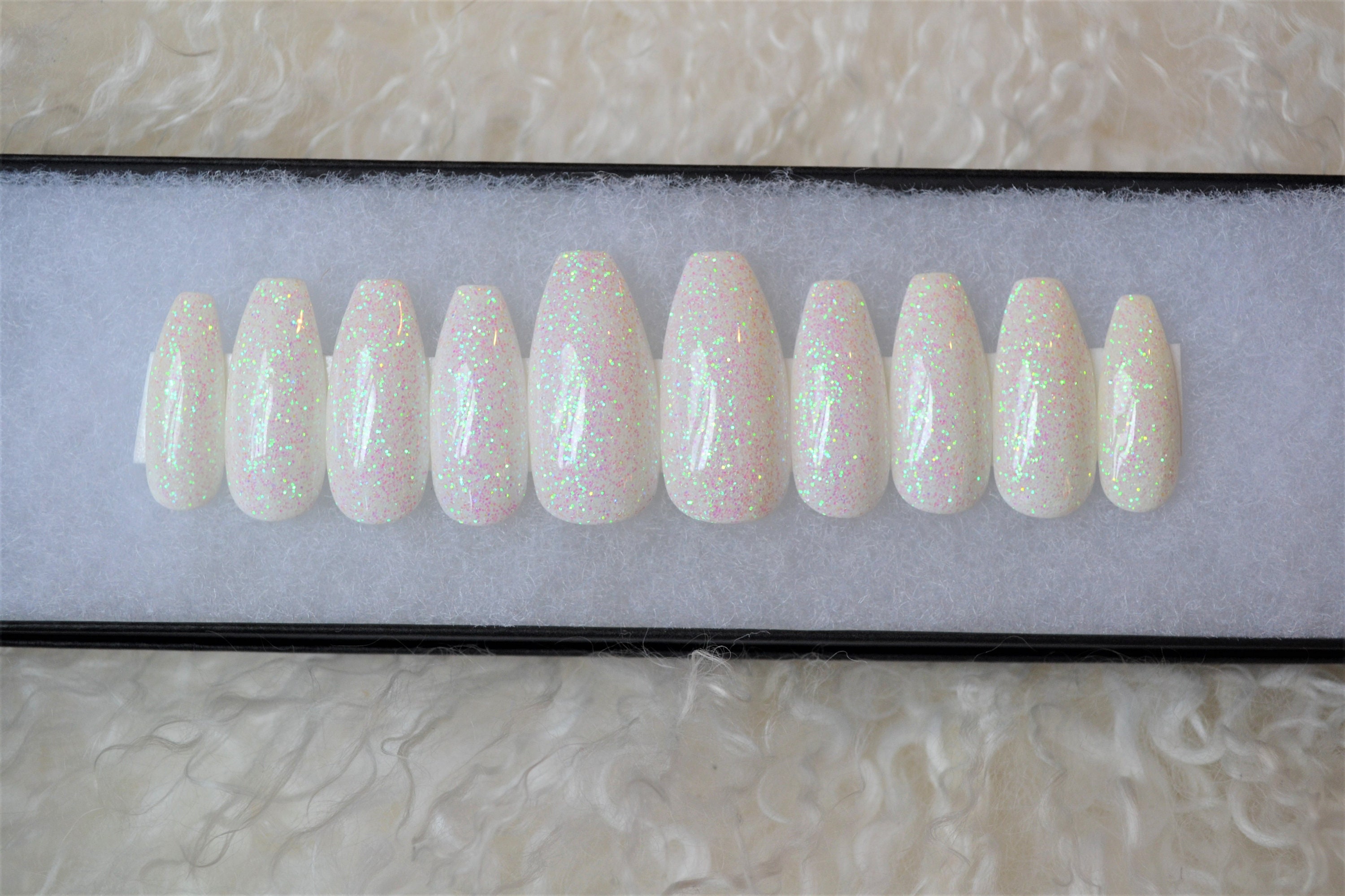 White iridescent glitter press on nails Any size or shape | Etsy
