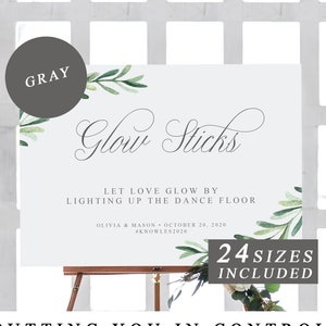 Greenery Wedding Glow Sticks Signs, Printable Wedding Glow Stick Template, Let Love Glow By Lighting Up The Dance Floor INSTANT DOWNLOAD