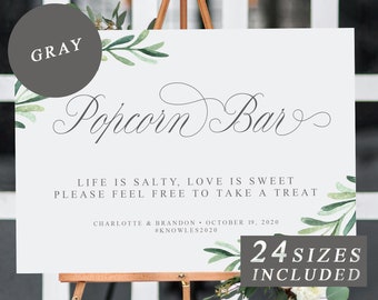 Greenery Popcorn Sign, Wedding Popcorn Bar Sign, Popcorn Bar Sign, Life Is Salty Love Is Sweet, Printable Wedding Template, INSTANT DOWNLOAD