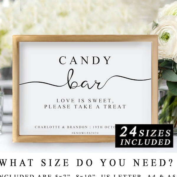 DIY Printable Wedding Sign, Wedding Candy Bar Sign, Sweet Cart Sign, Printable Sweet Sign Template, The One,  INSTANT DOWNLOAD