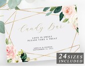 Candy Bar Sign in Pink Geometric, Printable Table Sign, Please Take A Treat Sign, Sweet Treat, Bridal Shower, Print At Home,Instant Download