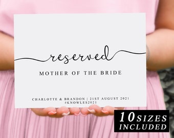 Reserved Wedding Ceremony Seating Sign, Reserved Chair Sign Template, DIY Wedding Ceremony Reserved Seat Sign, 10 Sizes, INSTANT DOWNLOAD