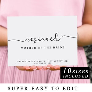 Reserved Wedding Ceremony Seating Sign, Reserved Chair Sign Template, DIY Wedding Ceremony Reserved Seat Sign, 10 Sizes, INSTANT DOWNLOAD