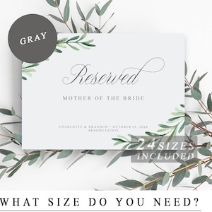 Greenery Reserved Sign, Printable Wedding Reserved Signs, Row Reserved Card, Wedding Ceremony Reserved Seating Template INSTANT DOWNLOAD
