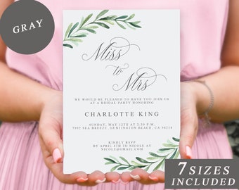 Greenery Miss to Mrs Invite Template, Bridal Shower Invites, Garden Party Miss To Mrs Invitation, Bachelorette Invitations INSTANT DOWNLOAD