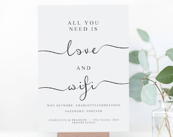 Panneau de mot de passe Wifi mariage bricolage, modèle imprimable de détails de réseau Internet, panneau de chambre d'amis Wifi imprimable, téléchargement numérique instantané PDF