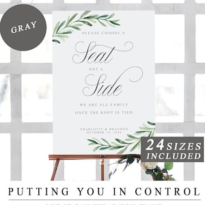 Choose a Seat not a Side Sign Template, Printable Choose a Seat Sign, Welcome Wedding Sign, Pick a Seat Greenery Wedding, INSTANT DOWNLOAD