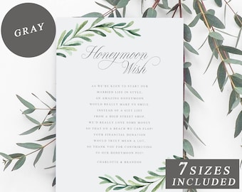 Printable Honeymoon Wish Cards, Greenery Honeymoon Wish Cards, Honeymoon Fund, Wedding Wishing Well Insert, Enclosure Card INSTANT DOWNLOAD