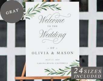 Greenery Welcome To The Wedding Sign Template, Portrait Welcome Sign, Printable Wedding Welcome Cards, Personalised Wedding INSTANT DOWNLOAD