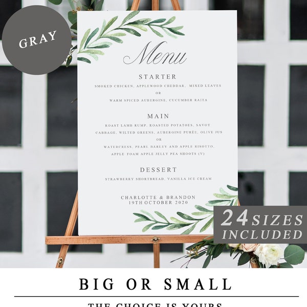 Plantilla de menú de bodas de vegetación, tarjetas de menú imprimibles, plantilla de menú editable, letrero de menú de cena de bodas, menú de bodas en el jardín DESCARGA INSTANTÁNEA
