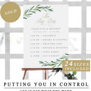Greenery The Big Day Sign, Order of the Day Wedding Sign With Gold Calligraphy, Our Big Day Printable Sign, Program Signage INSTANT DOWNLOAD