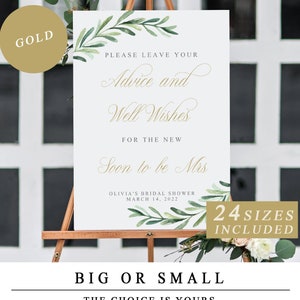 Please Leave Your Advice and Well Wishes For The New Soon To Be Mrs Sign, Bridal Shower Advice Template in Gold Calligraphy INSTANT DOWNLOAD