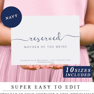 Printable Wedding Reserved Signs in Navy, 10 Sizes Included, Reserved Seating Sign for Wedding, Reserved Table Signs, Instant Download