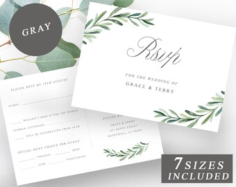 RSVP Wedding Postcard Template in Greenery, Rsvp Reply Card, DIY Wedding, Wedding Response Card, Printable RSVP Landscape, Instant Download
