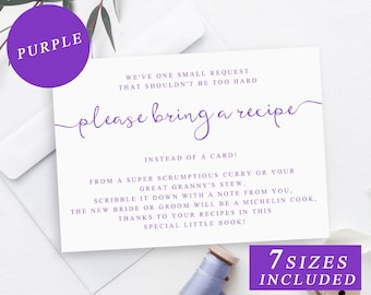 Bridal Shower Recipe Card in Purple, Bridal Recipe Card, Wedding Insert, Editable Bridal Shower Invitation, PDF, INSTANT DOWNLOAD