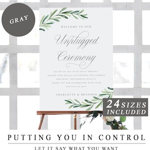 Unplugged Ceremony Sign, Greenery Unplugged Wedding Templates,  No Cell Phone Sign, No Photography Sign, Garden Wedding INSTANT DOWNLOAD