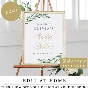 Bridal Party Sign, Greenery Bridal Shower Template, Gold Calligraphy, Custom Bachelorette Banner, Personalised Bride To Be, Hen Party