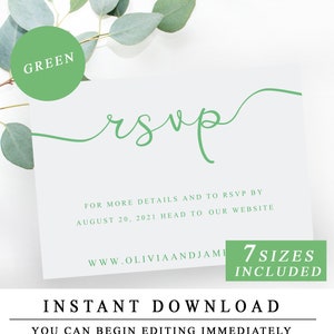 Modello RSVP per sito web in verde, download istantaneo Modelli RSVP per sito web per matrimoni, modello di biglietto per visitare il nostro sito web, partecipazione "The One"