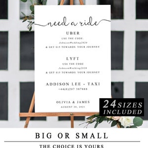 Need A Ride Uber Sign in &#39;The One&#39;, Editable Wedding Transport Sign, Printable Uber, Lyft & Taxi Cab design, Ride Share, Instant Download