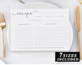 Recipe Card Template, Printable Bridal Shower Insert, Wedding Recipe Card, Ingredients Card, Print At Home, DIY, INSTANT DOWNLOAD