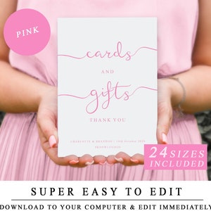 Pink Cards and Gifts Sign, Wedding Printables, Pink Wedding Sign, Gift Table Sign, Bridal Shower Sign, Reception Sign, Wedding Gift Sign DIY